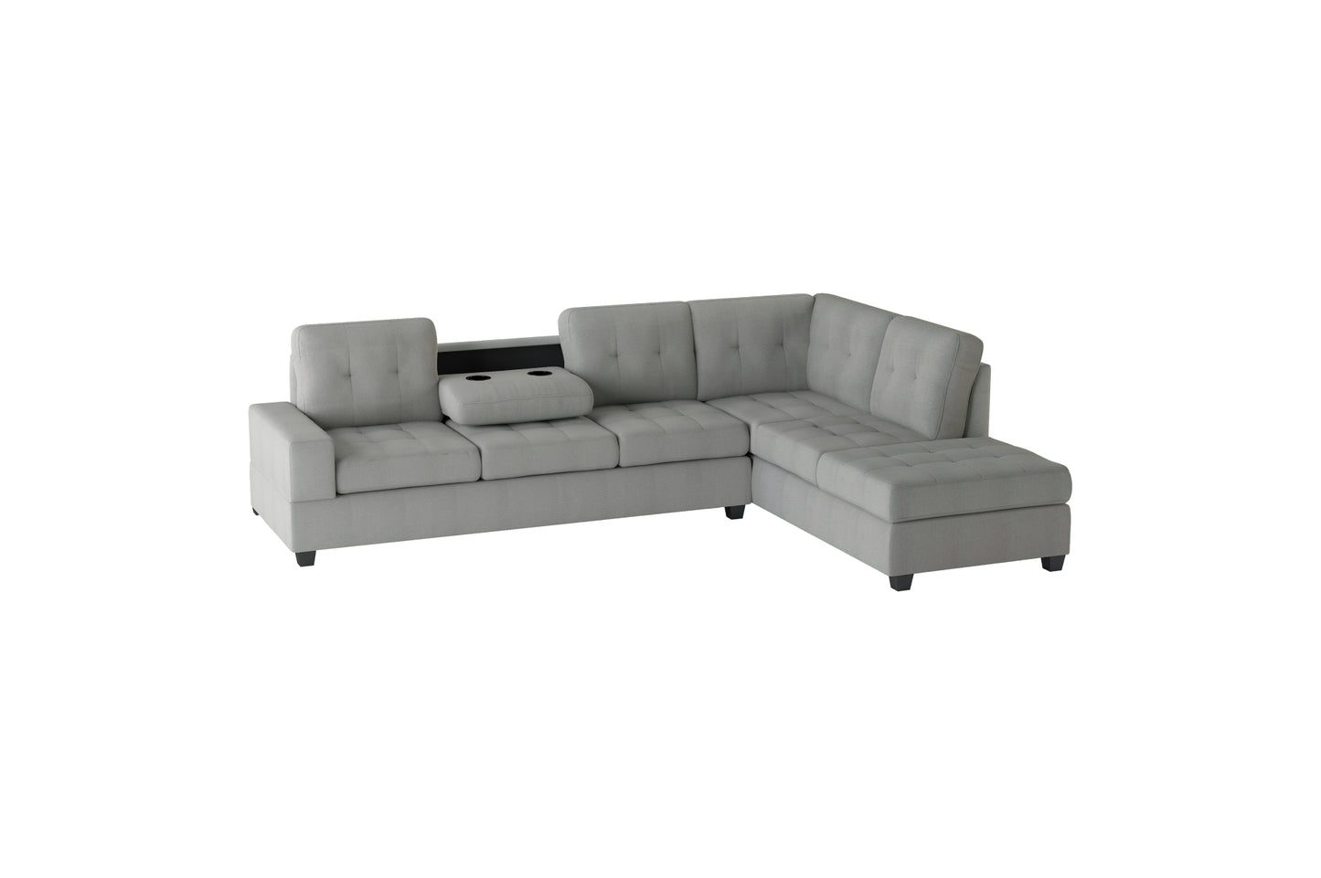 3-Piece Reversible Sectional with Drop-Down Cup Holders and Storage Ottoman