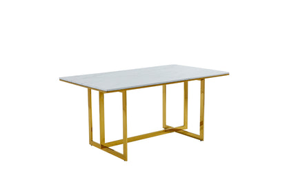 7-Piece Althea Dining Table with Marble Top & Gold Metal Base with White and Gold Chairs