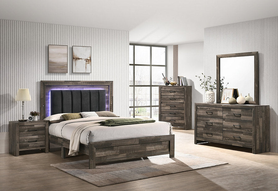 Bedroom Set Athens 5PC LED Headboard Solid Wood Finish EB-Athens