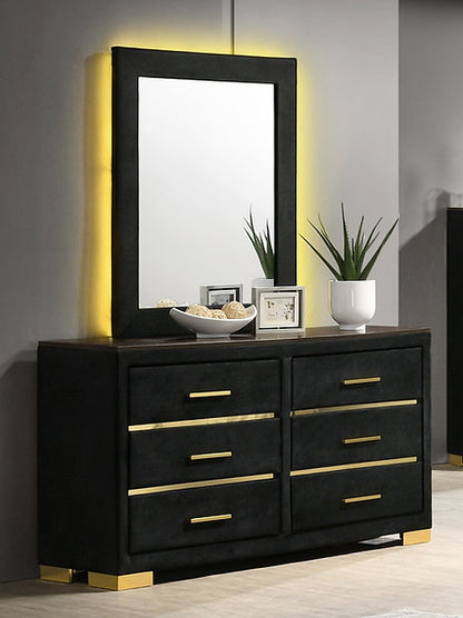 Bedroom Set 5Pc Velvet Finish With Gold Legs with LED Light ED-MADISON