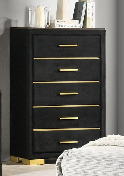 Bedroom Set 5Pc Velvet Finish With Gold Legs with LED Light ED-MADISON