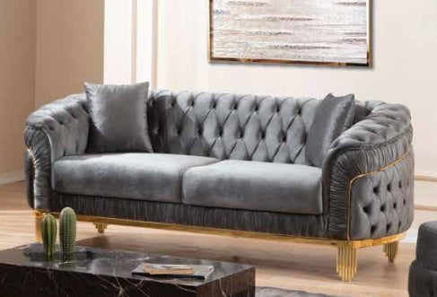 Sofa Set 3PC Velvet Material With Gold Legs ESS-VANESA