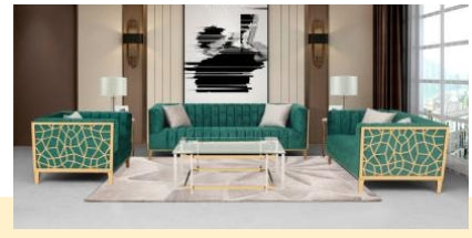 Living Room Sofa Set 3PC Fabric With Chrome Metal Legs ESS-ARIEL