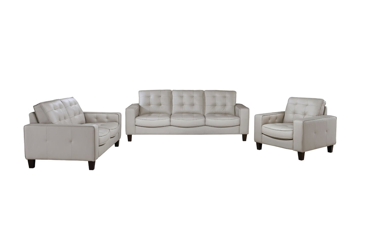 Renzo 3-Piece Sofa Set Light Grey Leather PVC Match 100% Leather Match