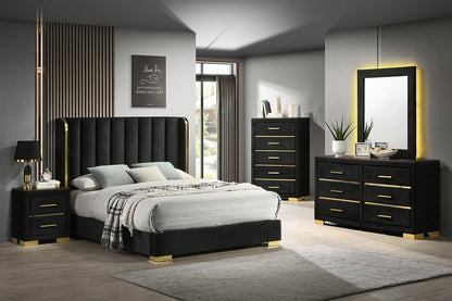 Bedroom Set 5Pc Velvet Finish With Gold Legs with LED Light ED-MADISON