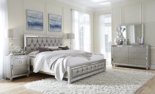 Bedroom Set 5pc Wood Finish Crystal Buttons Set EB-LUNA