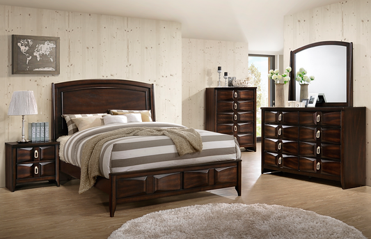 Bedroom Set 5PC Solid Wood Frame With Large Headboard EB-ROXY