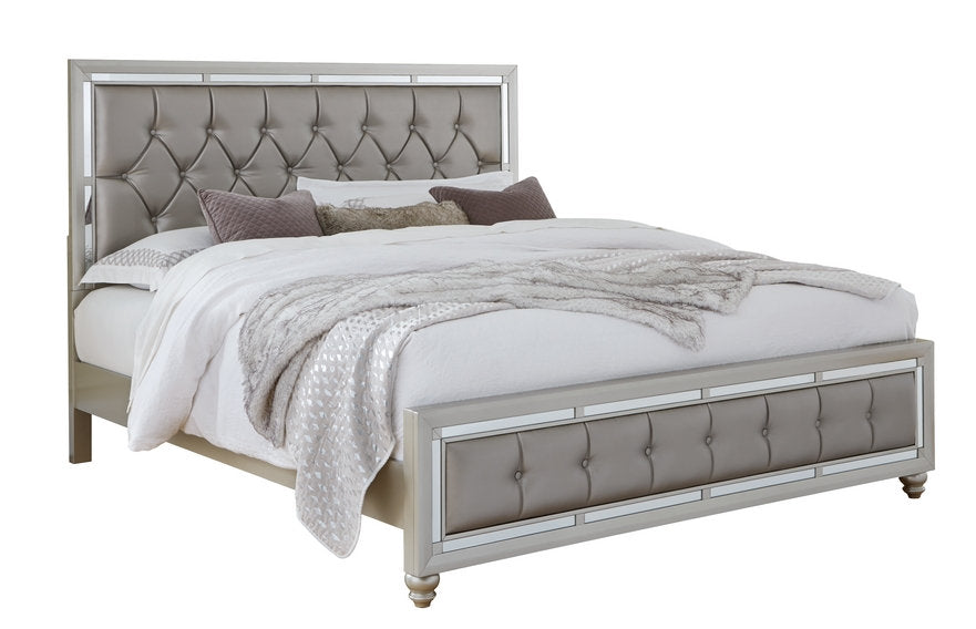 Bedroom Set 5pc Wood Finish Crystal Buttons Set EB-LUNA