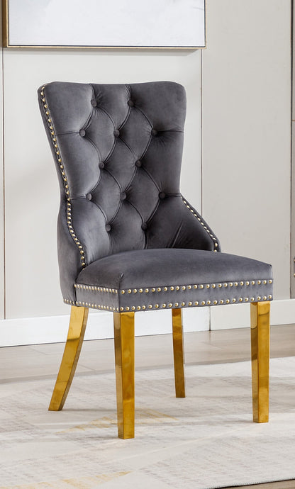 Dining Chair High Back Velvet Material/Gold Metal Legs EC-1450