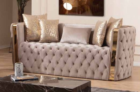 Living Room Sofa Set 3PC Velvet With Gold Finish ESS-NAOMI