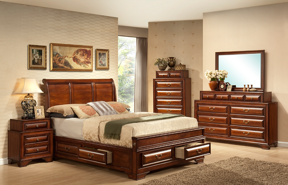 Bedroom Set 5PC Wood Finish With Storage Drawers EB-SOFIA