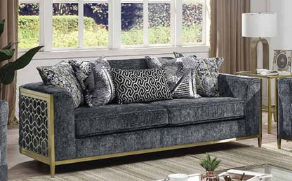 Sofa Set 3PC Fabric Material With Gold Metal Accents ESS-ALANA