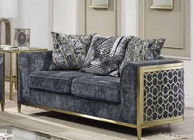 Sofa Set 3PC Fabric Material With Gold Metal Accents ESS-ALANA