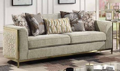 Sofa Set 3PC Fabric Material With Gold Metal Accents ESS-ALANA