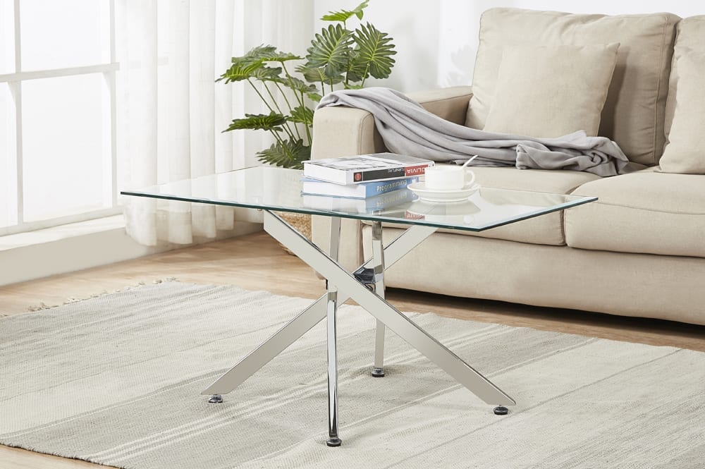 Coffee and End Table 3PC Set Glass/Marble Top with Chrome Metal Legs ET-2570