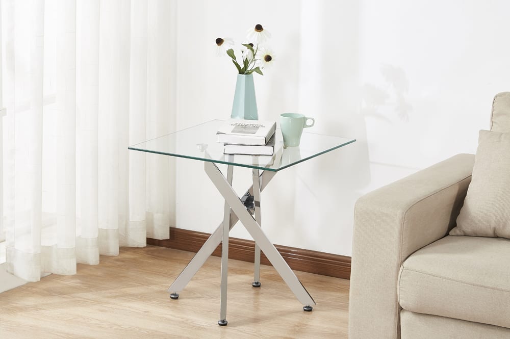 Coffee and End Table 3PC Set Glass/Marble Top with Chrome Metal Legs ET-2570