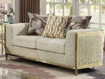 Sofa Set 3PC Fabric Material With Gold Metal Accents ESS-ALANA