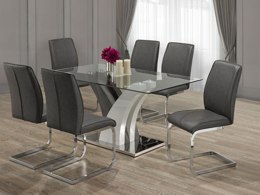 7-PIECE DINING SET - GLASS TABLE TOP & GREY CHAIRS EG-BR