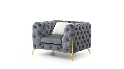 Moderno Grey Velvet Living Set with Gold Accents