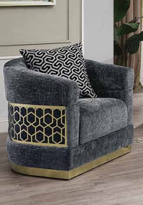 Sofa Set 3PC Fabric Material With Gold Metal Accents ESS-ALANA