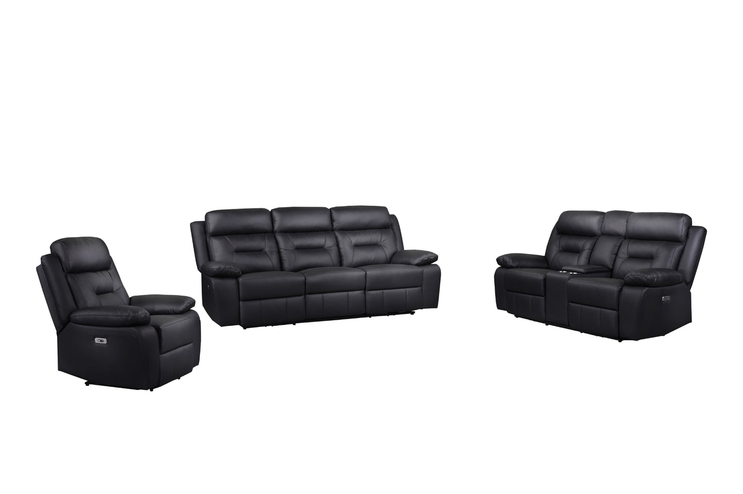 Laconia 3-Piece Black Leather Power Reclining Sofa Set