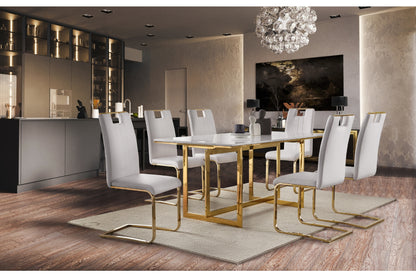 7-Piece Althea Dining Table with Marble Top & Gold Metal Base with White and Gold Chairs