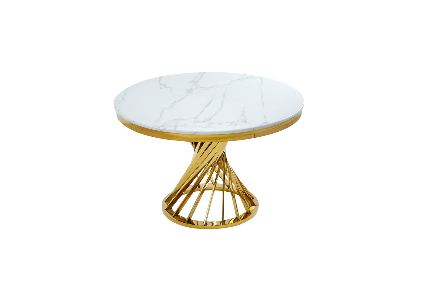 5-Piece Venus Round Dining Table with Marble Top & Gold Metal Base, Side Chairs, White & Gold