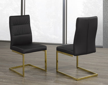 5-PIECE DINING SET  BLACK CHAIRS /GOLD BASE WITH TOP GLASS