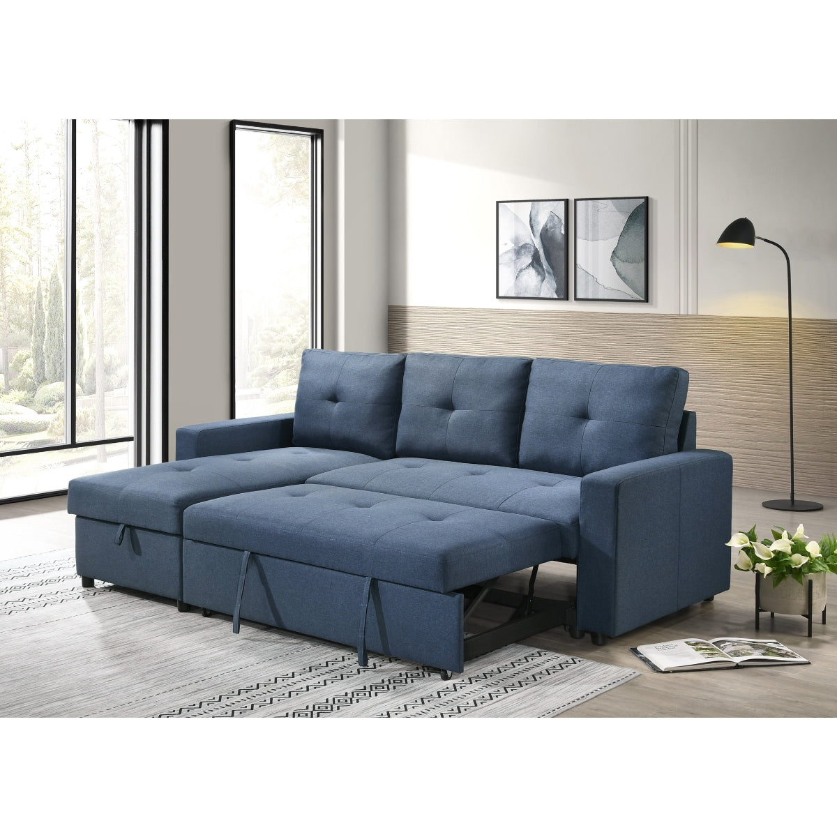 Blue 2-Piece Sectional with Pull-out Sleeper