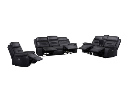 Laconia 3-Piece Black Leather Power Reclining Sofa Set