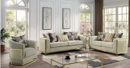 Sofa Set 3PC Fabric Material With Gold Metal Accents ESS-ALANA