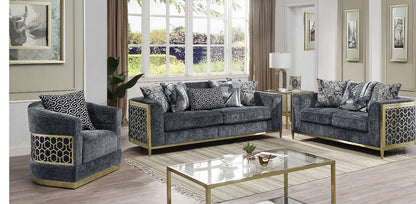 Sofa Set 3PC Fabric Material With Gold Metal Accents ESS-ALANA