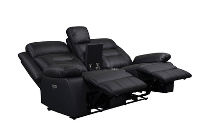 Laconia 3-Piece Black Leather Power Reclining Sofa Set