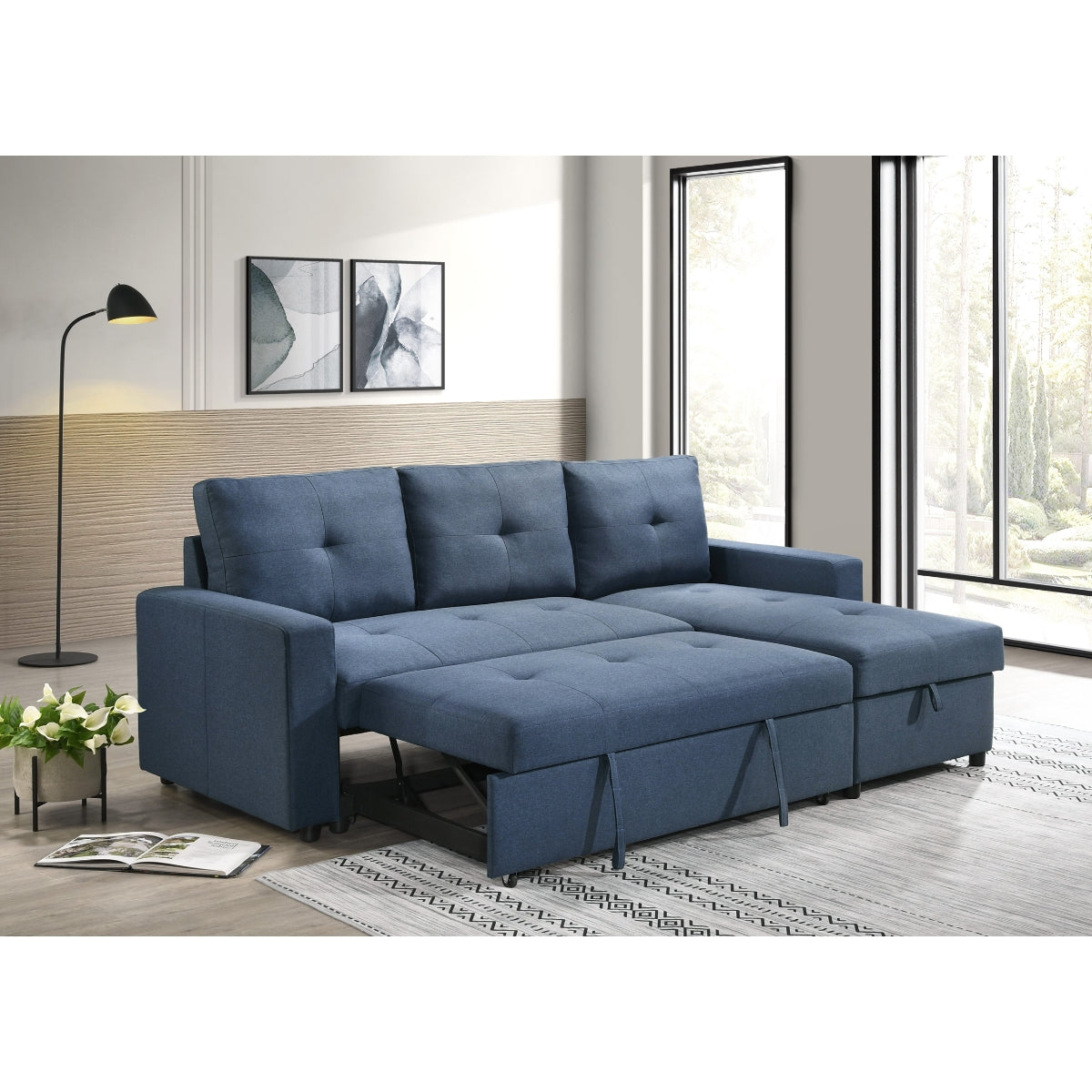 Blue 2-Piece Sectional with Pull-out Sleeper