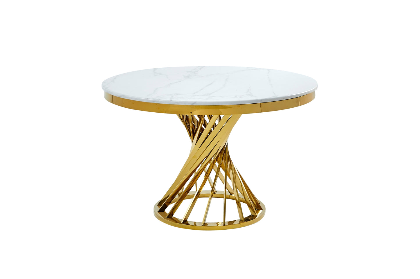 5-Piece Venus Round Dining Table with Marble Top & Gold Metal Base, Side Chairs, White & Gold