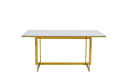 7-Piece Althea Dining Table with Marble Top & Gold Metal Base with White and Gold Chairs