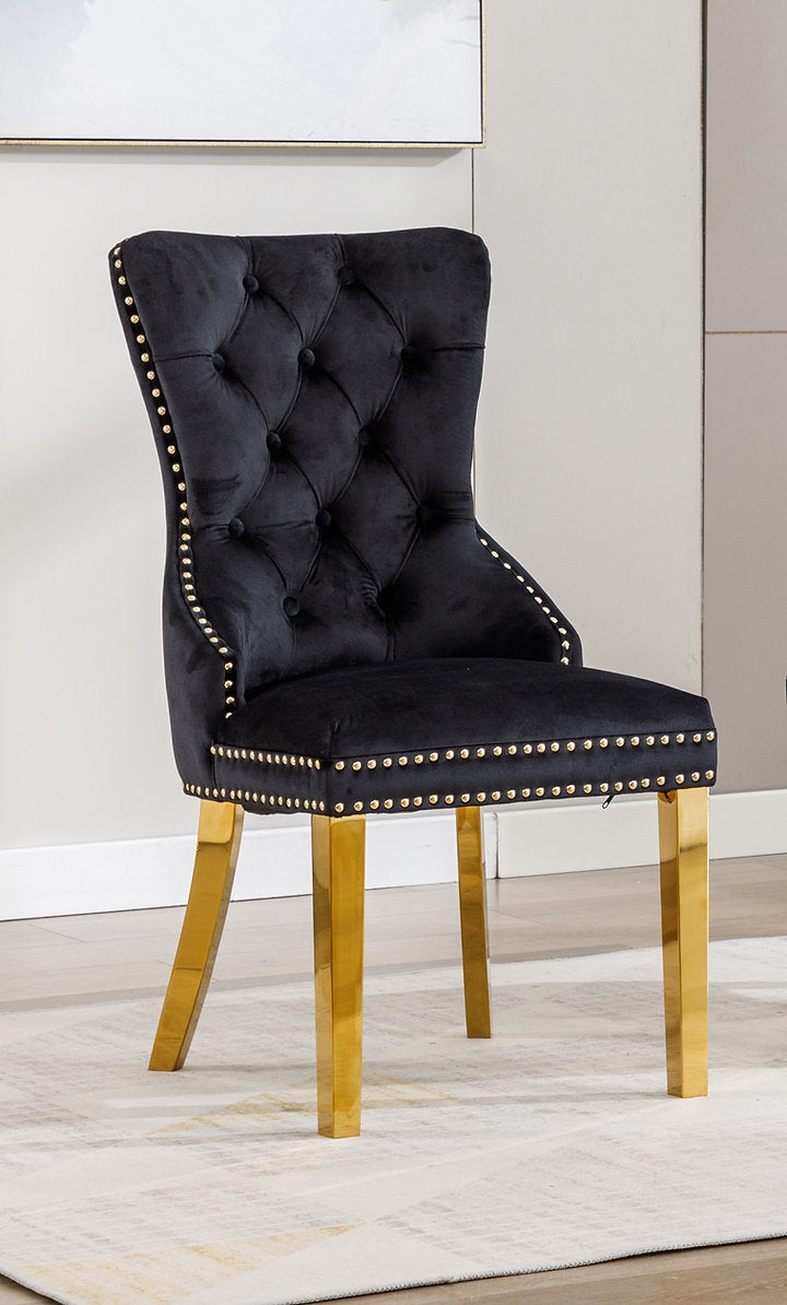 Dining Chair High Back Velvet Material/Gold Metal Legs EC-1450