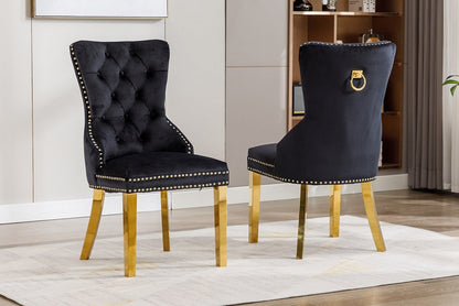 Dining Chair High Back Velvet Material/Gold Metal Legs EC-1450