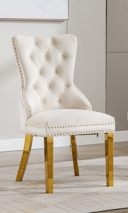 Dining Chair High Back Velvet Material/Gold Metal Legs EC-1450