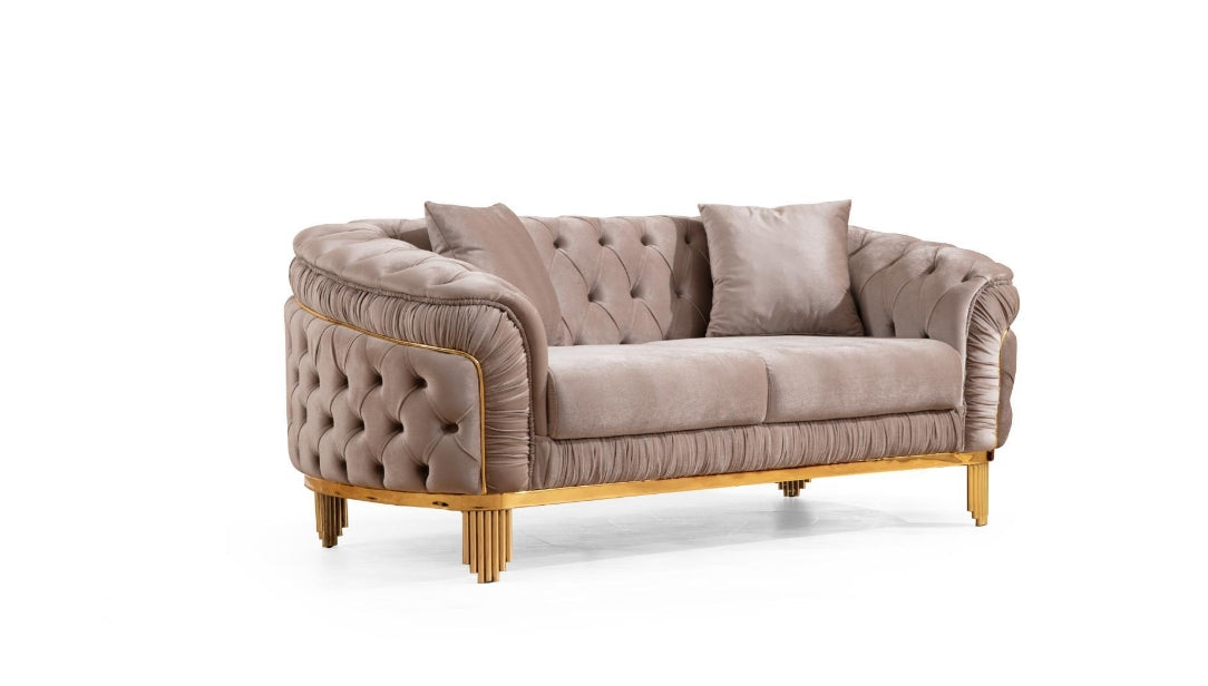 Sofa Set 3PC Velvet Material With Gold Legs ESS-VANESA