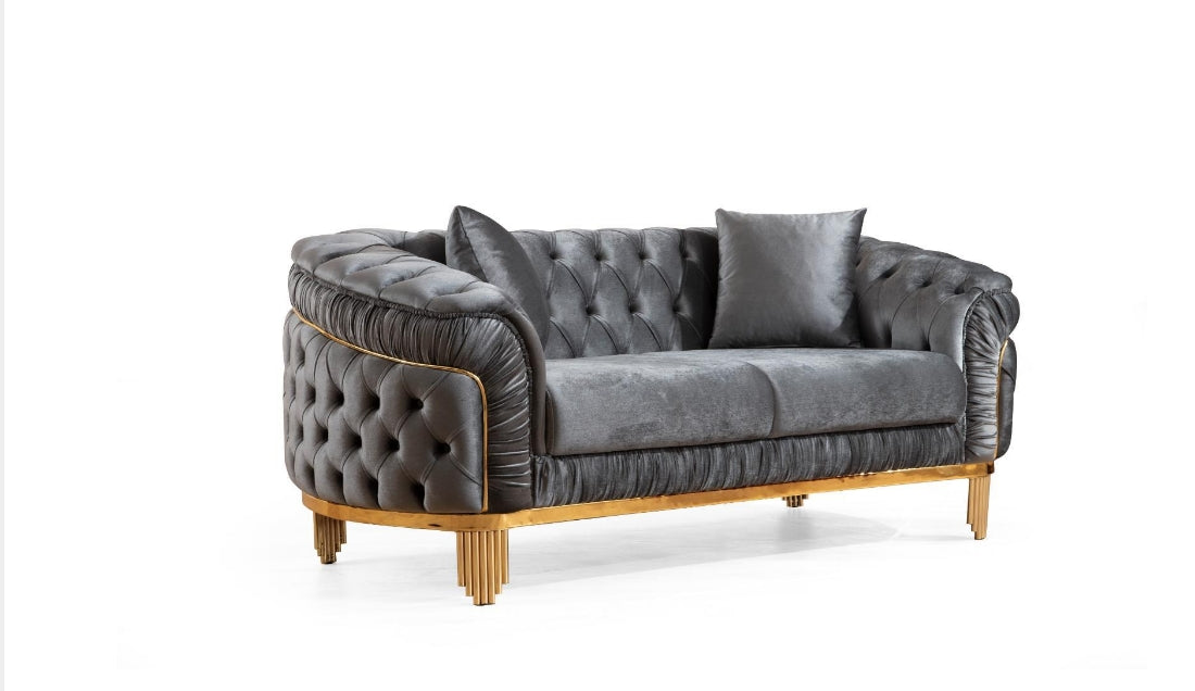 Sofa Set 3PC Velvet Material With Gold Legs ESS-VANESA