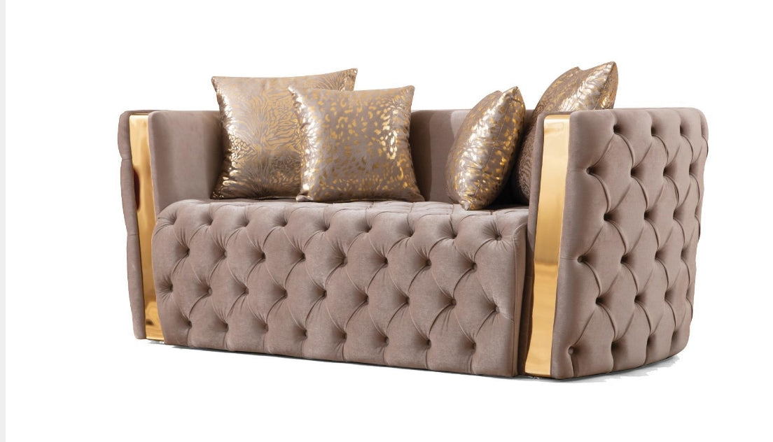 Living Room Sofa Set 3PC Velvet With Gold Finish ESS-NAOMI