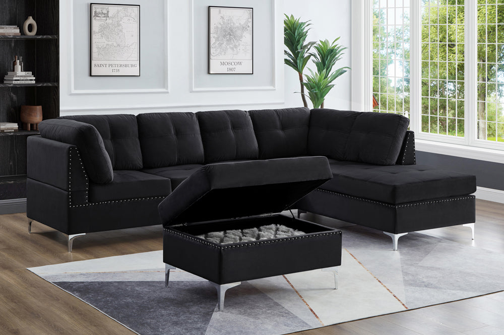 Sofa Sectional 2PC Left or Right Facing Chaise With Storage Ottoman ES-1233