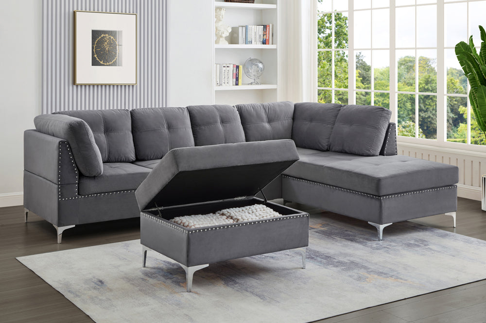 Sofa Sectional 2PC Left or Right Facing Chaise With Storage Ottoman ES-1233