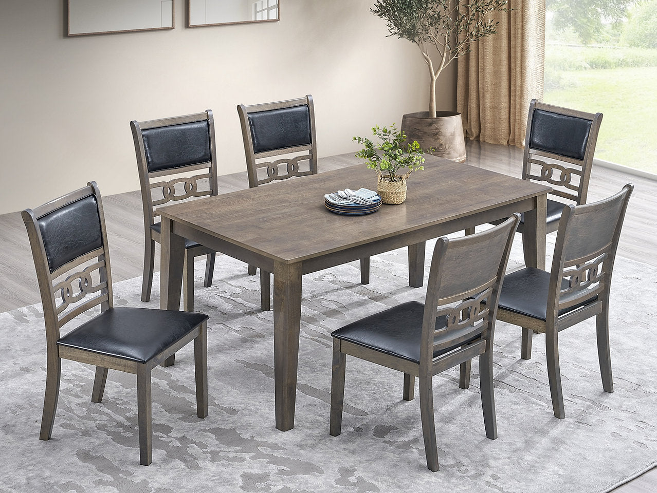 Dining Table Set Wood Top Solid Wood Legs ET-1080/EC-1083