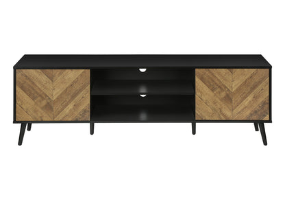 TV STAND - 72"L / BLACK WITH 2 WOOD-LOOK DOORS ETV-2781