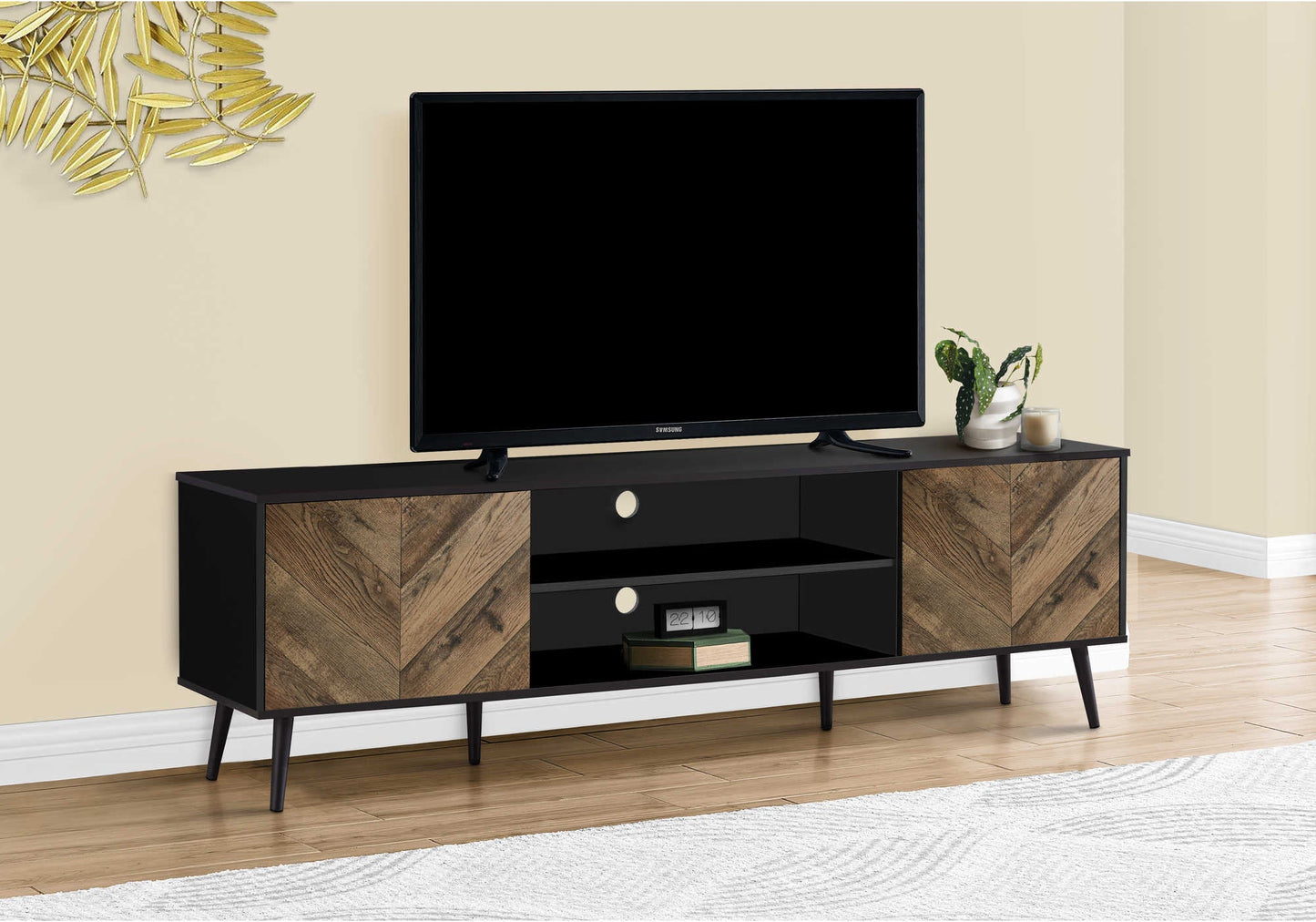 TV STAND - 72"L / BLACK WITH 2 WOOD-LOOK DOORS ETV-2781