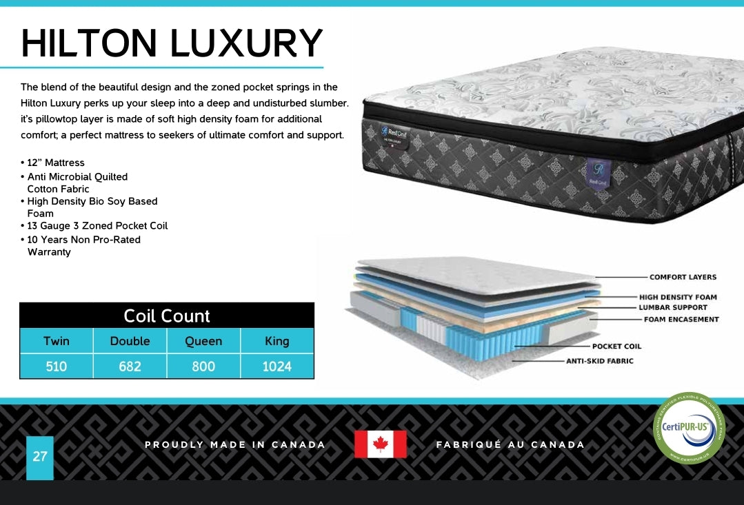 Hilton Luxury 12” Pillow Top Mattress by Rest On It Canada