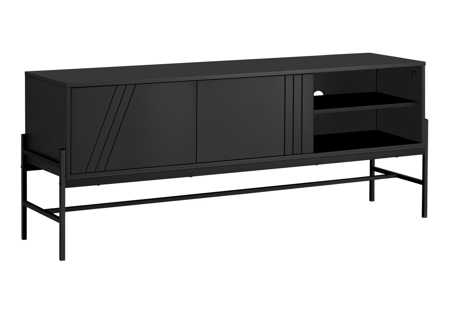 TV STAND - 60"L / BLACK / BLACK METAL WITH STORAGE ETV-2734