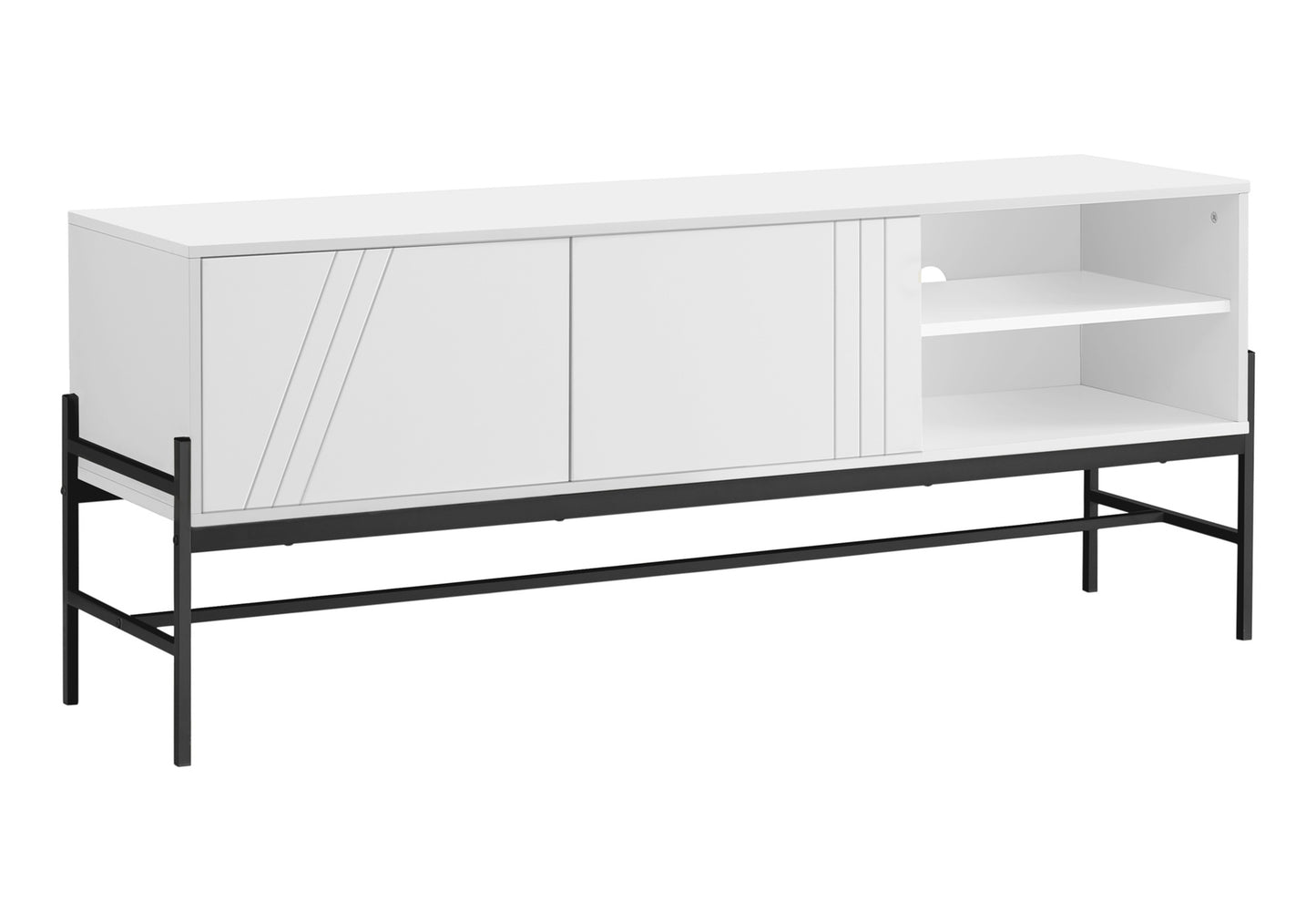 TV STAND - 60"L / WHITE / BLACK METAL WITH STORAGE ETV-2738